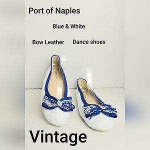 Port of Naples leather white & blue bow dance shoes size 7M